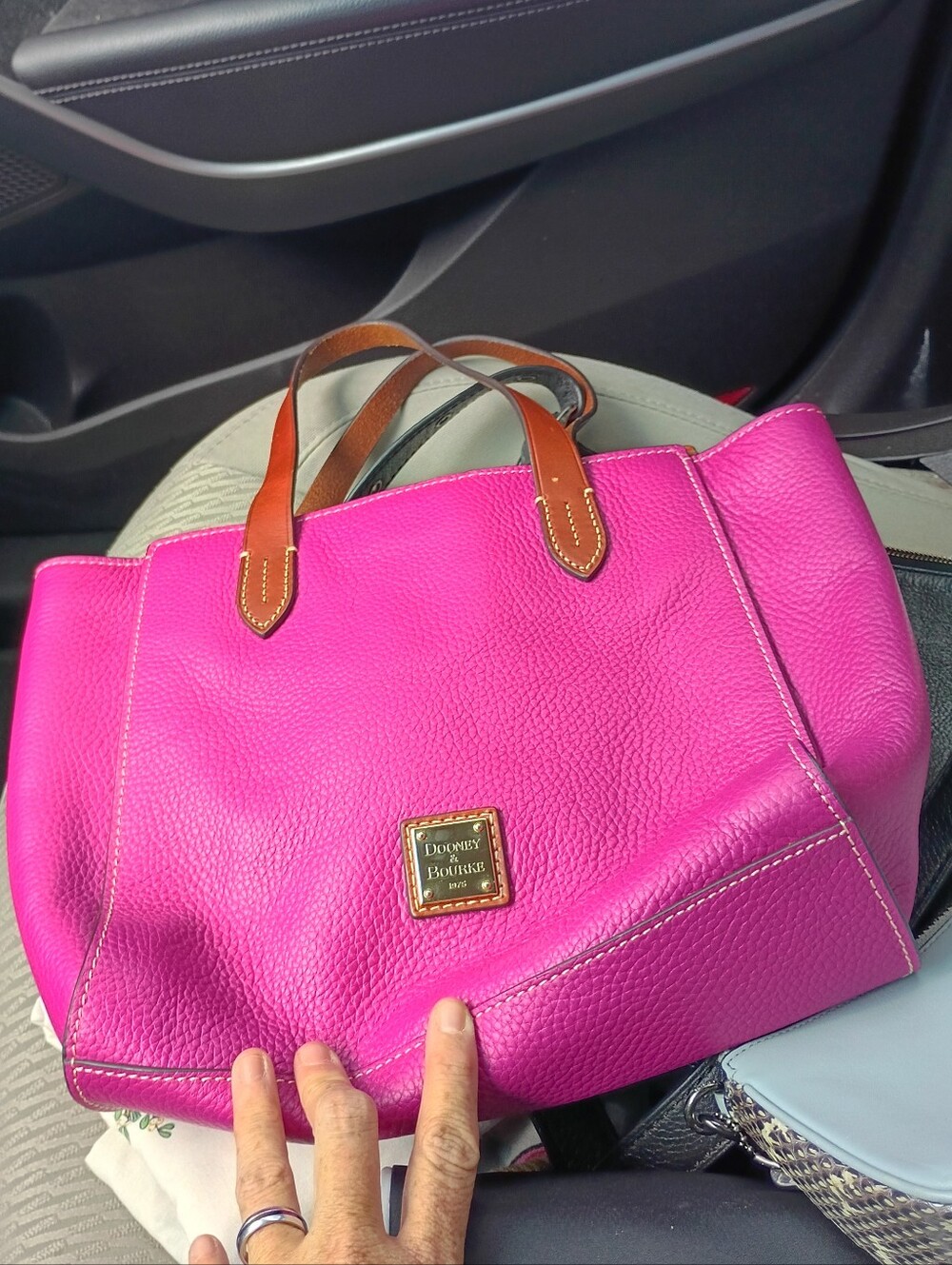 Dooney & Bourke Hot Pink Leather Tote with Brown Handles - Picture 10 of 10